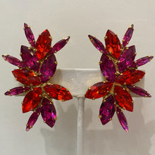 Load image into Gallery viewer, Harlequin Market Mustard Red &amp; Purple Crystal Earrings (Clip-On)