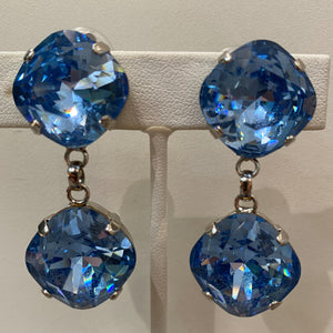 Harlequin Market Light Sapphire Double Drop Earring (Clip-On)