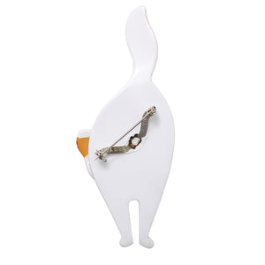 Lea Stein Bacchus Standing Cat Brooch Pin - White & Red