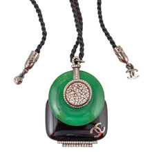 Load image into Gallery viewer, Signed CHANEL &#39;CC&#39; Deco Style Green &amp; Black Glass Pendant Necklace