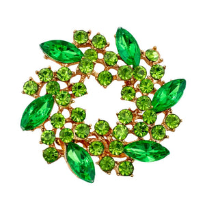 Various Shades of Green Circular Design Crystal Brooch
