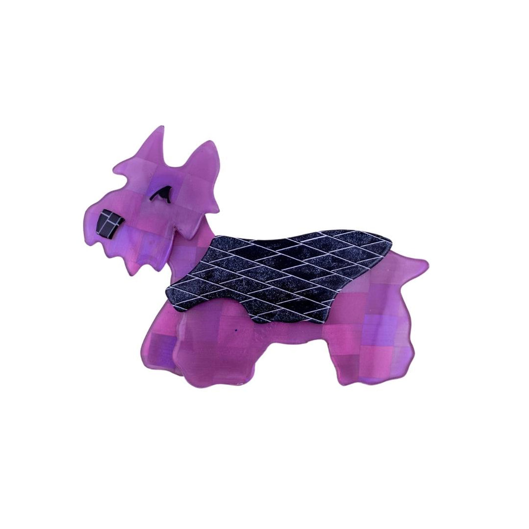 Lea Stein Kimdoo Dog Scottish Terrier Brooch - Purple Tile & Black