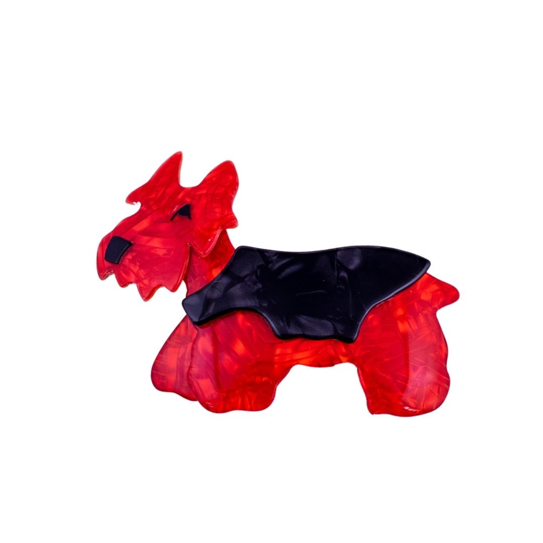 Lea Stein Kimdoo Dog Scottish Terrier Brooch - Red & Black