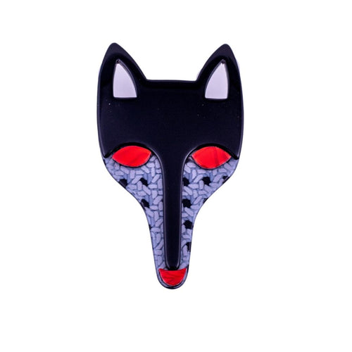 Lea Stein Tete Fox Brooch - Black, Red & Blue