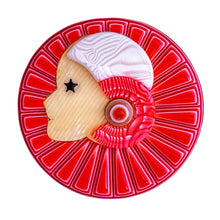 Load image into Gallery viewer, Lea Stein Full Collerette Art Deco Girl Brooch Pin - Coral &amp; Creme