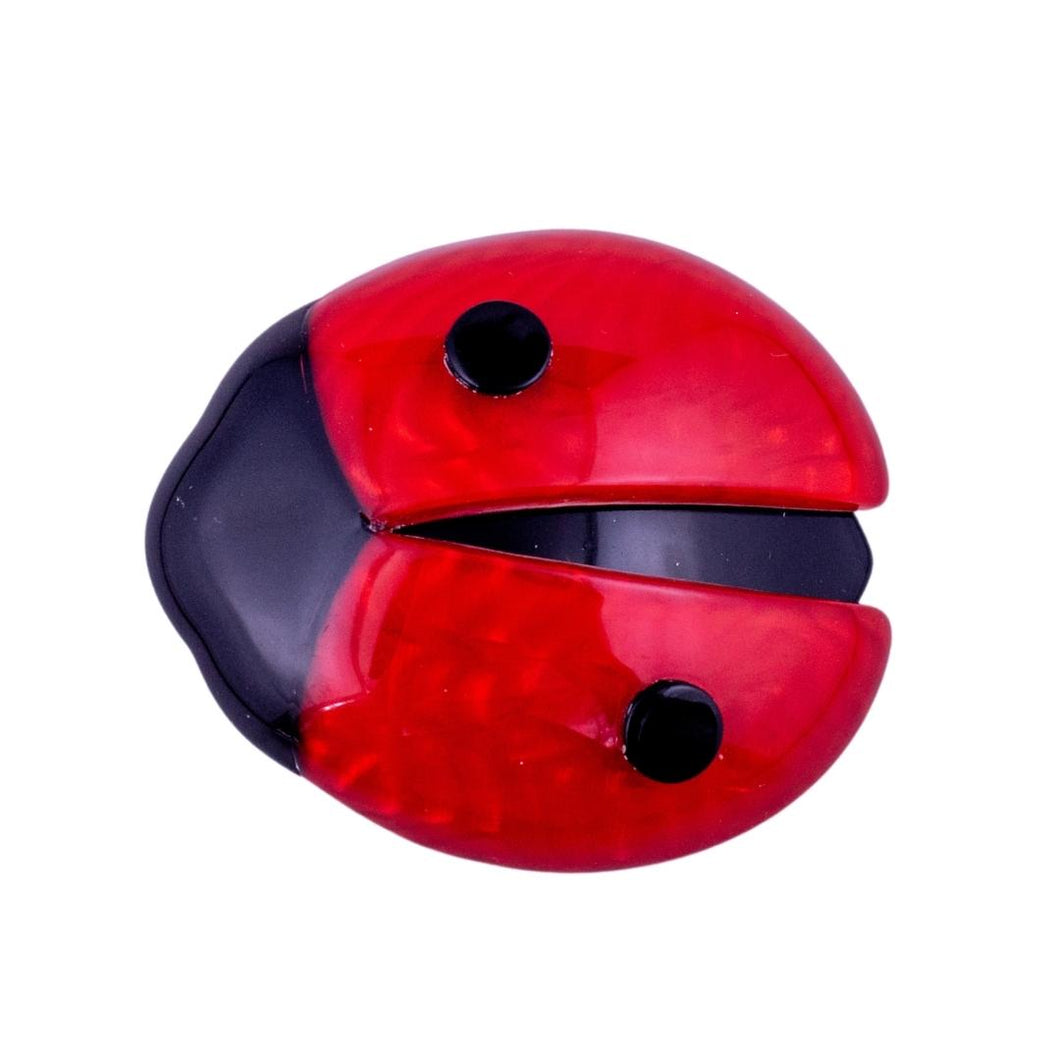 Lea Stein Signed Lady Bug Brooch Pin - Red & Black