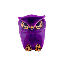 Load image into Gallery viewer, Lea Stein Signed Buba Owl Brooch Pin - Purple &amp; Orange