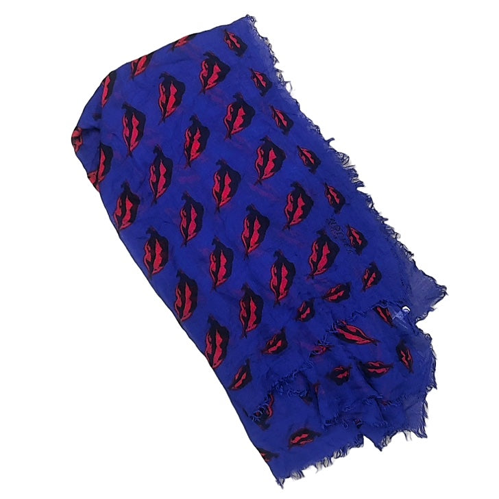 Vintage Signed Alexander McQueen Scarf - Blue & Red Lips