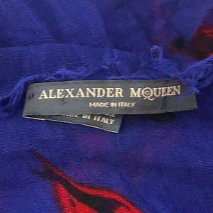 Vintage Signed Alexander McQueen Scarf - Blue & Red Lips
