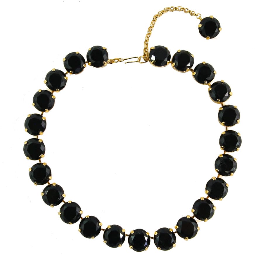 Harlequin Market Large Austrian Crystal Accent Necklace - Jet Black - 18kt Gold Plated