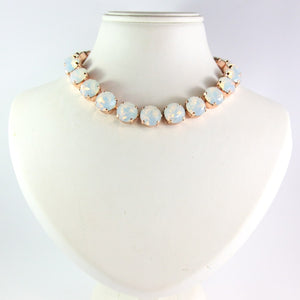 Harlequin Market Large Austrian Crystal Accent Necklace - White Opal - Rose Gold Plating