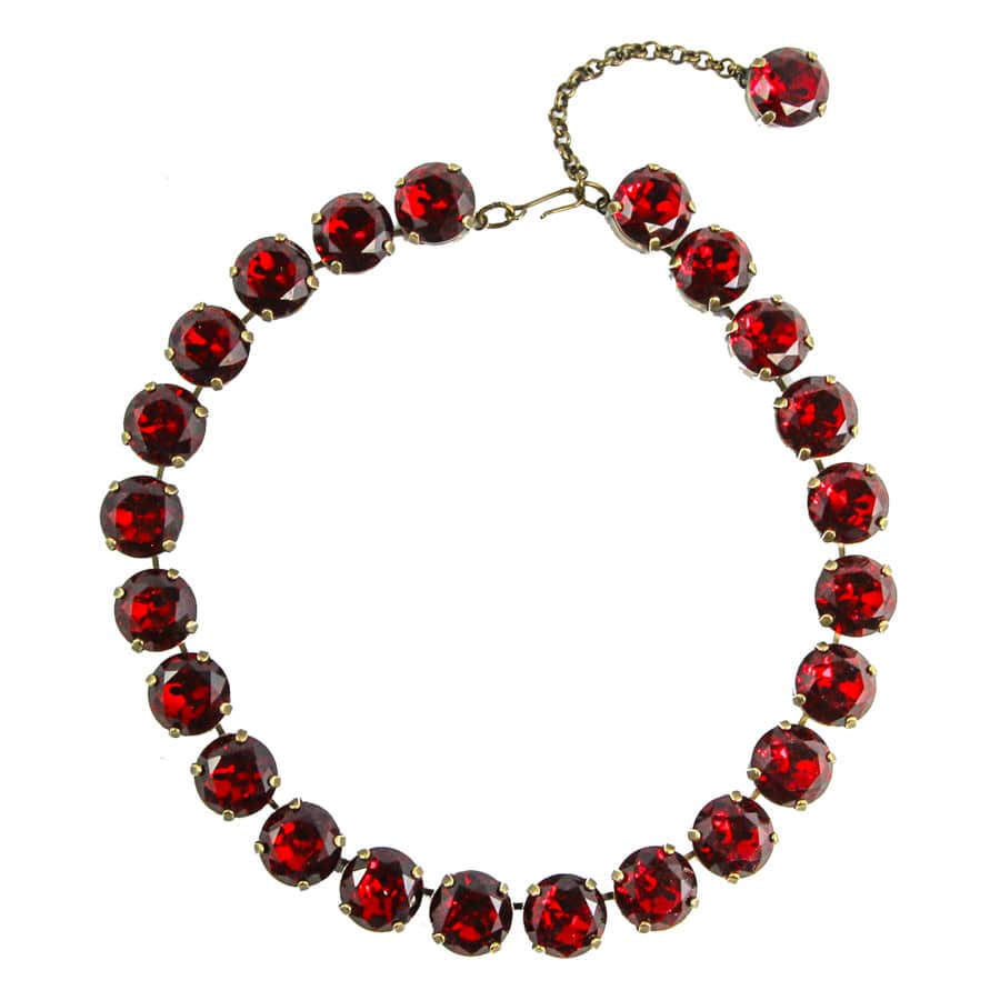 Harlequin Market Large Austrian Crystal Accent Necklace - Ruby Red - Antique Gold