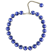 Load image into Gallery viewer, Harlequin Market Large Austrian Crystal Accent Necklace - Sapphire Blue - Antique Gold Plating