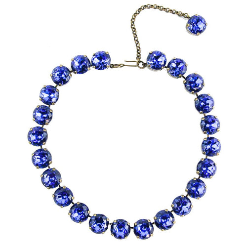 Harlequin Market Large Austrian Crystal Accent Necklace - Sapphire Blue - Antique Gold Plating