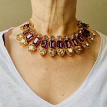 Load image into Gallery viewer, Harlequin Market Triple Crystal Accent Necklace -Clear, Amethyst &amp; Light Rose