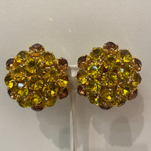Load image into Gallery viewer, Harlequin Market Mustard Yellow &amp; Beige Crystal Earrings (Clip-On)