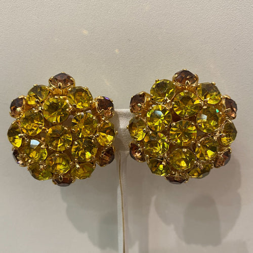 Harlequin Market Mustard Yellow & Beige Crystal Earrings (Clip-On)
