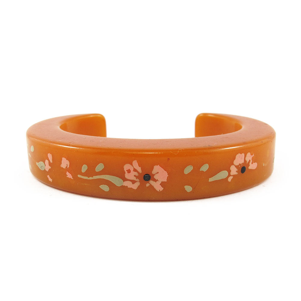 Vintage Flower Bakelite Cuff c.1950's - Butterscotch Yellow