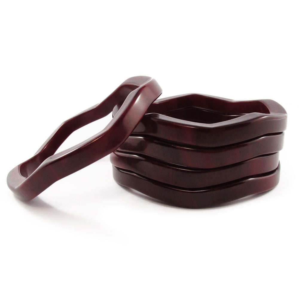 Zig zag design Bakelite spacer bangles c.1950's - black cherry