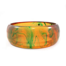 Load image into Gallery viewer, Vintage Dripping Paint Bakelite Bangle - Translucent c.1950&#39;s - Translucent Apple Juice Yellow + Forest Green