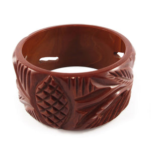Vintage Cut Out & Carved Bakelite Bangle c.1950's- Chocolate Brown