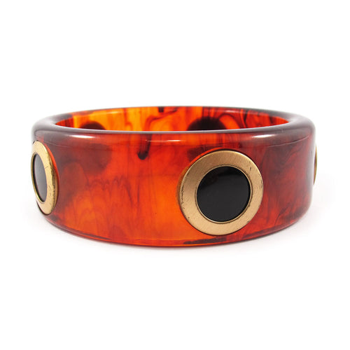 Vintage tortoiseshell Bakelite bangle with brass & black dots c.1950's