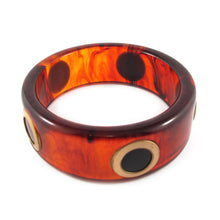 Load image into Gallery viewer, Vintage tortoiseshell Bakelite bangle with brass &amp; black dots c.1950&#39;s