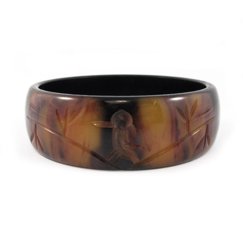 Vintage black and brown carved bird design bangle c.1950's