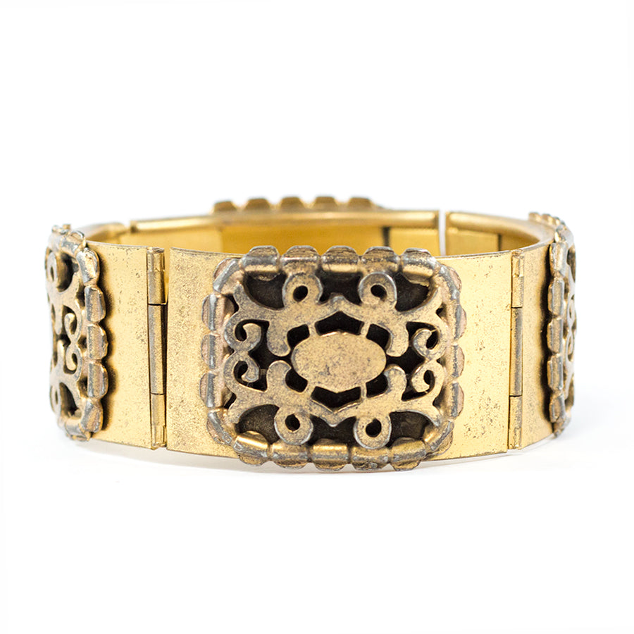 French Vintage Brass Intricately Designed Multi Hinged Bangle c. 1930