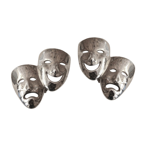Vintage Butler & Wilson Silver Tone Mask Earrings c. 1970- ( Clip-On Earrings)