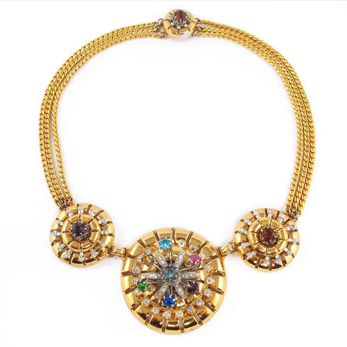 Vintage 'Barclay' Ornate Pinwheel Design Necklace with Multi Coloured Stones