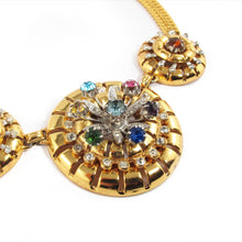 Load image into Gallery viewer, Vintage &#39;Barclay&#39; Ornate Pinwheel Design Necklace with Multi Coloured Stones