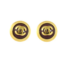 Load image into Gallery viewer, Chanel Vintage Red Gripoix Round CC Logo Clip-On Earrings c.1980s - Harlequin Market