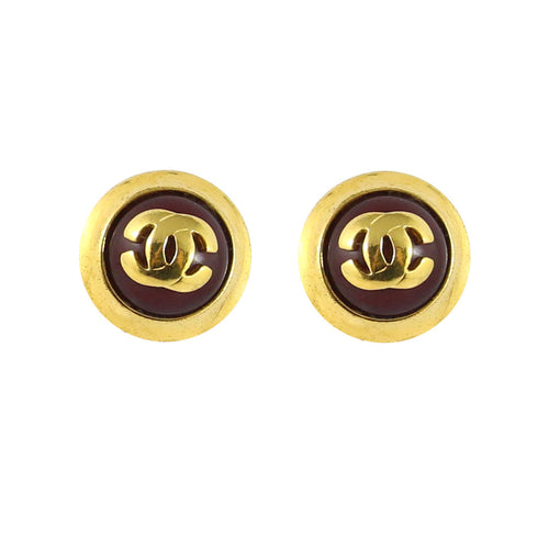 Chanel Vintage Red Gripoix Round CC Logo Clip-On Earrings c.1980s - Harlequin Market
