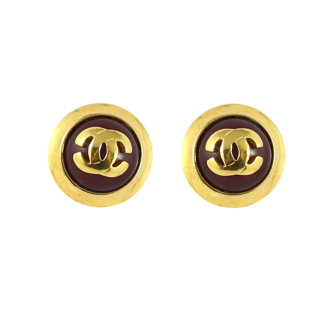 Chanel Vintage Red Gripoix Round CC Logo Clip-On Earrings c.1980s - Harlequin Market