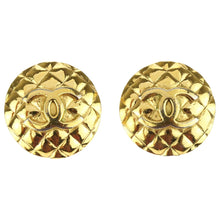Load image into Gallery viewer, Chanel Vintage Larger Quilted CC Logo Gold Tone Clip-On Earrings c.1980s - Harlequin Market