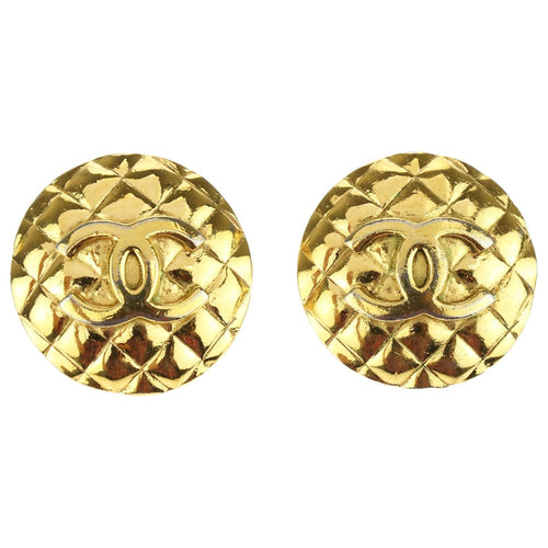 Chanel Vintage Larger Quilted CC Logo Gold Tone Clip-On Earrings c.1980s - Harlequin Market