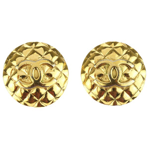 Chanel Vintage Larger Quilted CC Logo Gold Tone Clip-On Earrings c.1980s - Harlequin Market
