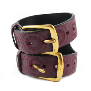 Vintage Signed Chanel Maroon Leather & Gold Buckle Cuff c. 2001