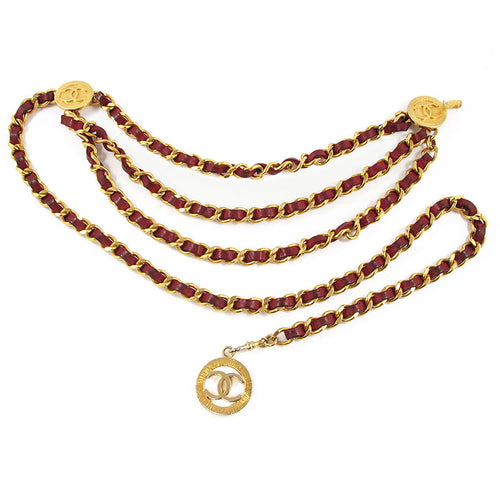 Vintage Chanel Signature Burgendy Chain Logo Signed Belt c. 1984