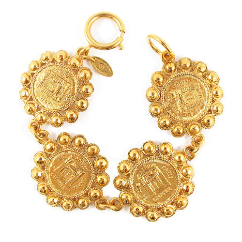 Vintage Signed Chanel Gold Coin Cambon Bracelet c. 1980's