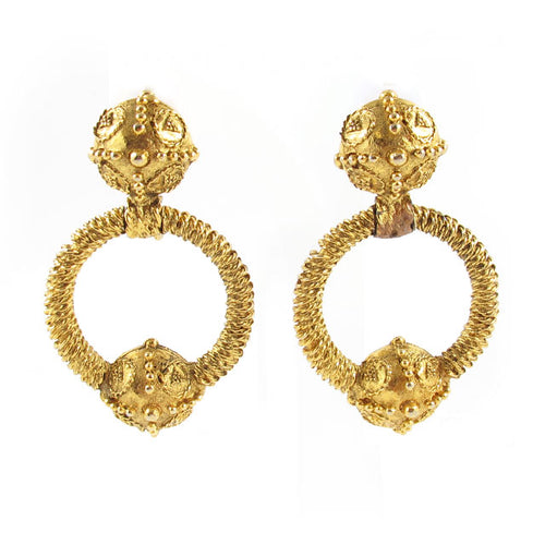 Rare Vintage Signed Chanel Bizantine Door Knocker Earrings c. 1970's