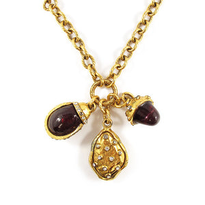 Vintage Signed Chanel Gripox, Rhinestone & Gold Tone Chain Pendant Necklace c. 1970's