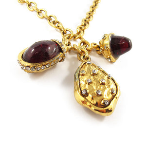 Vintage Signed Chanel Gripox, Rhinestone & Gold Tone Chain Pendant Necklace c. 1970's