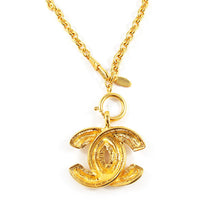 Load image into Gallery viewer, Vintage Signed Chanel Gold Tone Quilted CC Logo Necklace c. 1990&#39;s