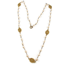 Load image into Gallery viewer, Vintage Signed Chanel Faux Pearl &amp; Oval Coin Beads Necklace c. 1970&#39;s