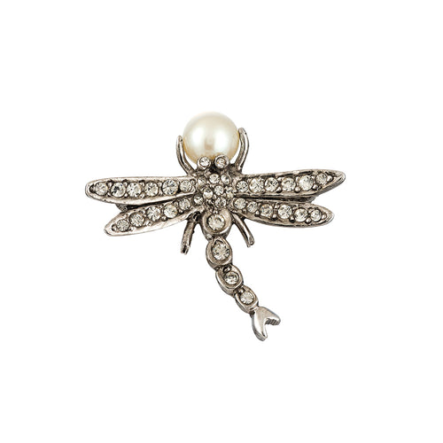 Ciner NY Chrome - Faux Pearl Mini Dragonfly Brooch - Pin - Harlequin Market