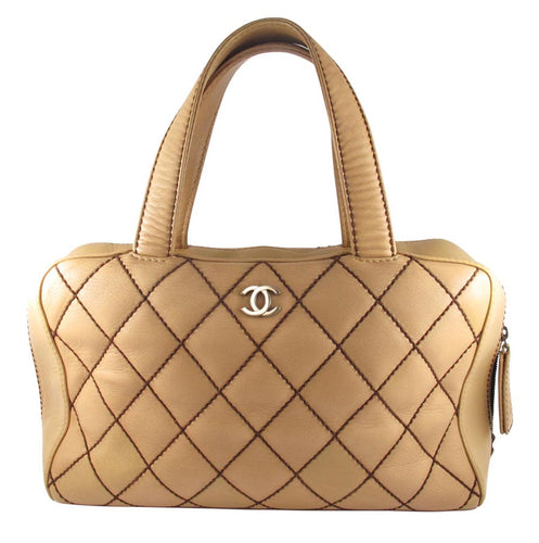 Vintage Chanel Quilted Lambskin Bag - Beige Leather c. 1990
