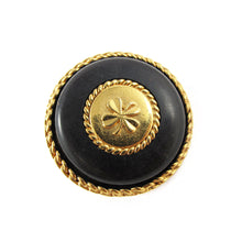 Load image into Gallery viewer, Vintage Chanel Gold Tone &amp; Black Stone Clover Earrings c. 1980