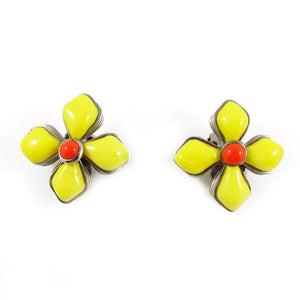 Authentic vintage Chanel yellow Gripoix glass flower earrings c.1996 - (Clip-On Earrings) - Harlequin Market